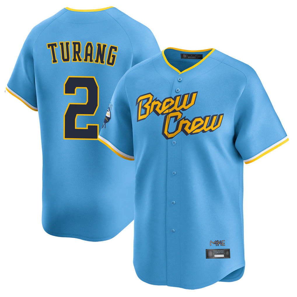 Yuxns M.Brewers #2 Brice Turang Player Light Blue City Connect Home Limited Stitched Jerseys