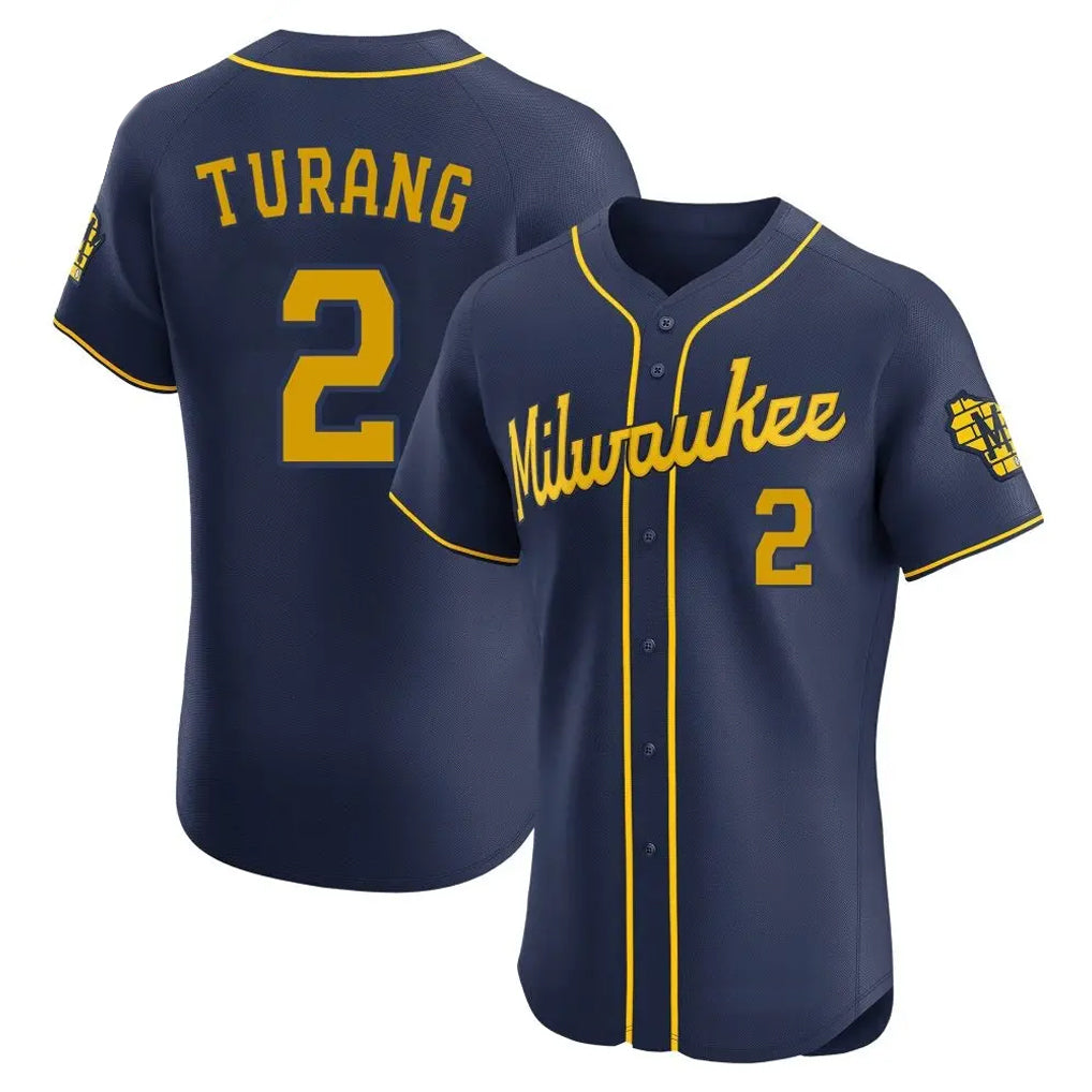Yuxns M.Brewers #2 Brice Turang Player Navy Home Limited Elite Stitched Jerseys
