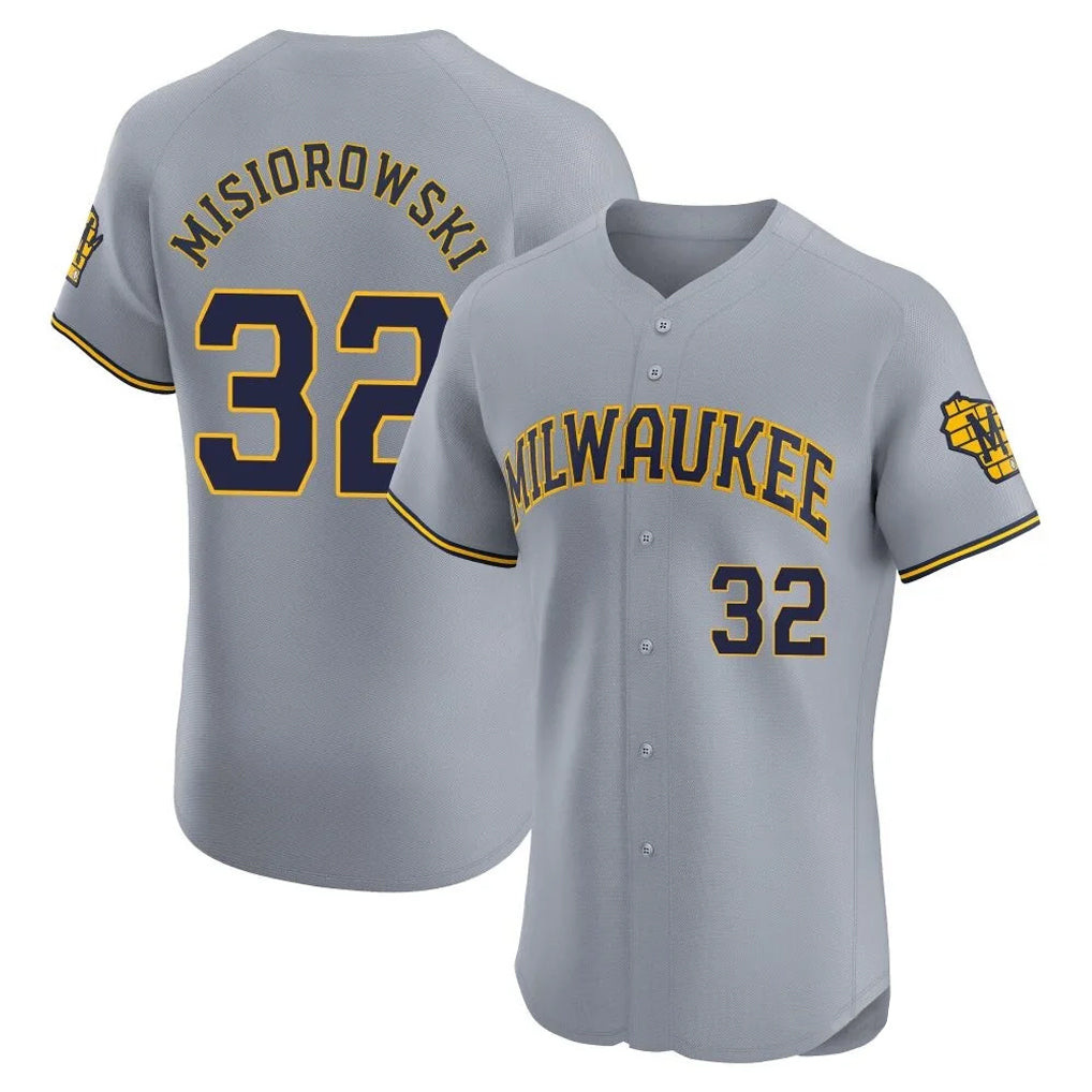 Yuxns M.Brewers #32 Jacob Misiorowski Player Gray Home Limited Elite Stitched Jerseys