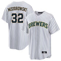 Yuxns M.Brewers #32 Jacob Misiorowski Player White Stripes Home Game Stitched Jerseys