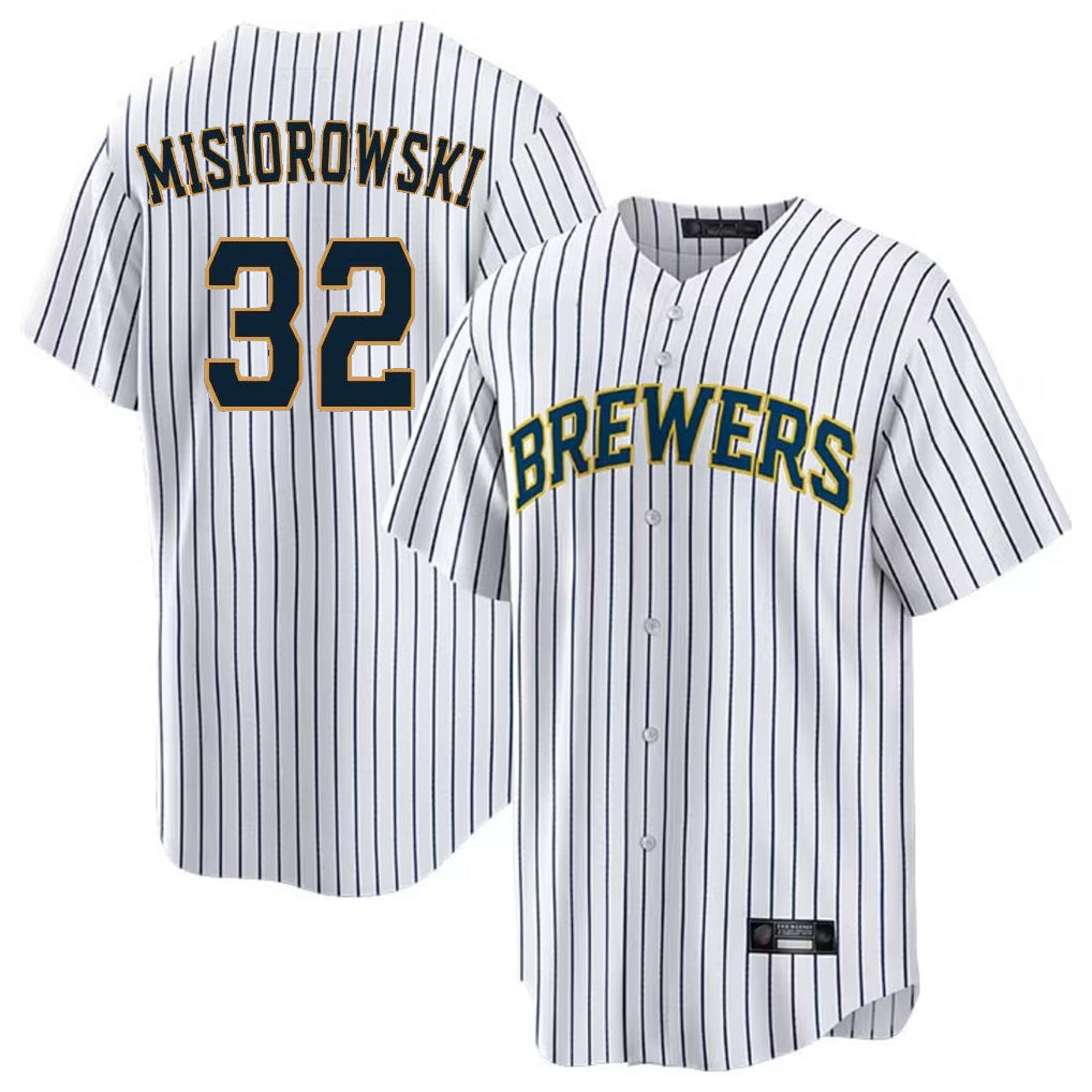 Yuxns M.Brewers #32 Jacob Misiorowski Player White Stripes Home Game Stitched Jerseys