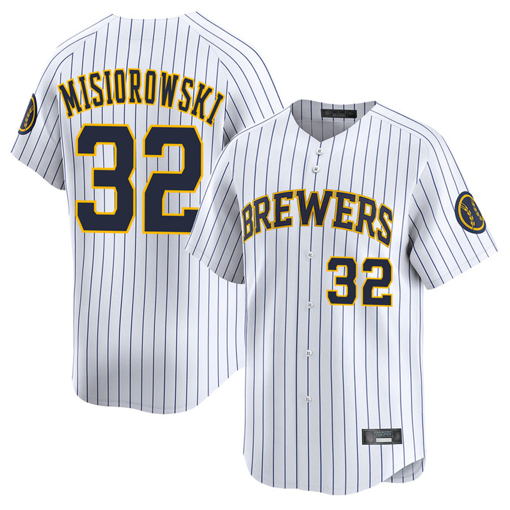 Yuxns M.Brewers #32 Jacob Misiorowski Player White Stripes Home Limited Game Stitched Jerseys