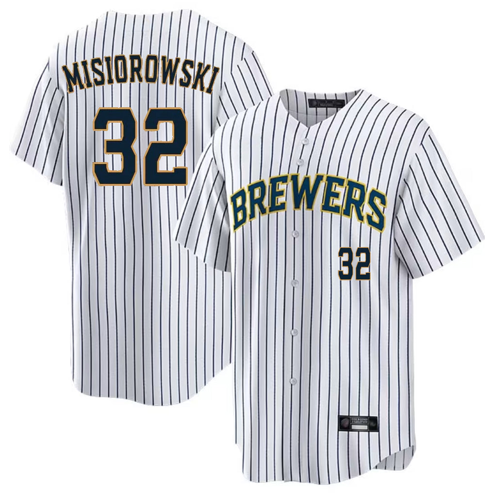 Yuxns M.Brewers #32 Jacob Misiorowski Player White Stripes Limited Game Home Stitched Jerseys