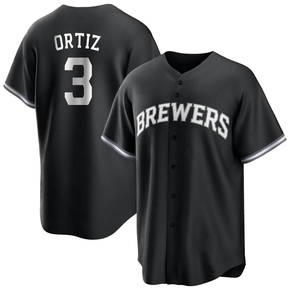 Yuxns M.Brewers #3 Joey Ortiz Player Black Game Home Stitched Jerseys