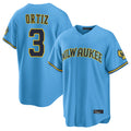 Yuxns M.Brewers #3 Joey Ortiz Player Light Blue Road Stadium Game Stitched Jerseys