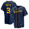 Yuxns M.Brewers #3 Joey Ortiz Player Navy Home Game Stitched Jerseys
