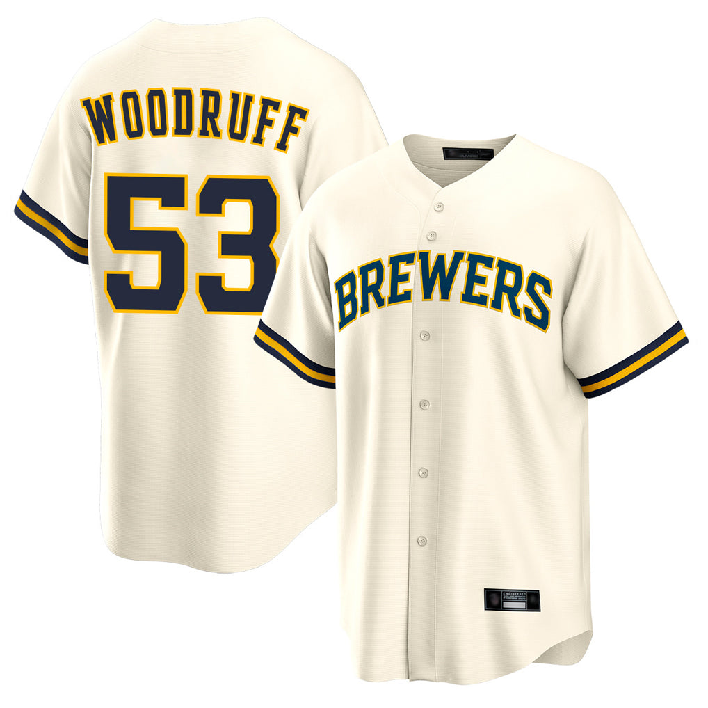 Yuxns M.Brewers #53 Brandon Woodruff Player Cream Home Game Stitched Jerseys