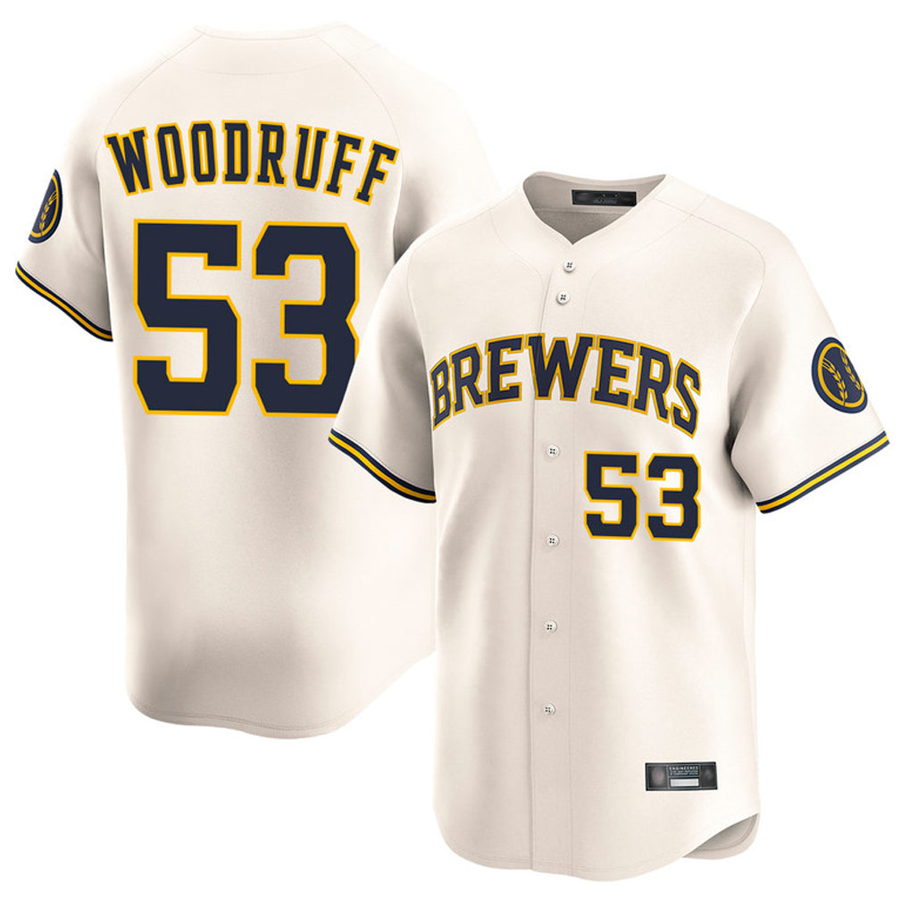 Yuxns M.Brewers #53 Brandon Woodruff Player Cream Home Limited Game Stitched Jerseys