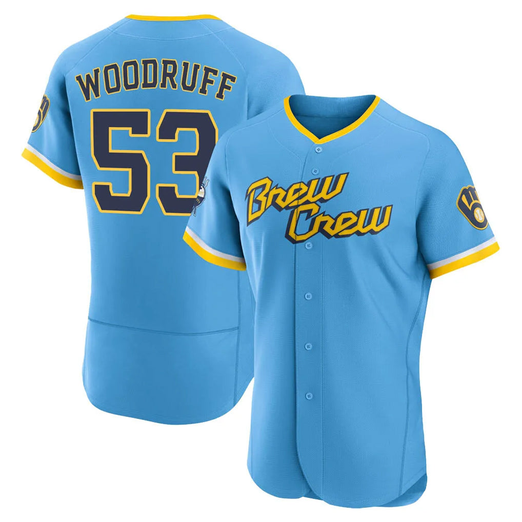 Yuxns M.Brewers #53 Brandon Woodruff Player Light Blue City Connect Home Limited Elite Stitched Jerseys