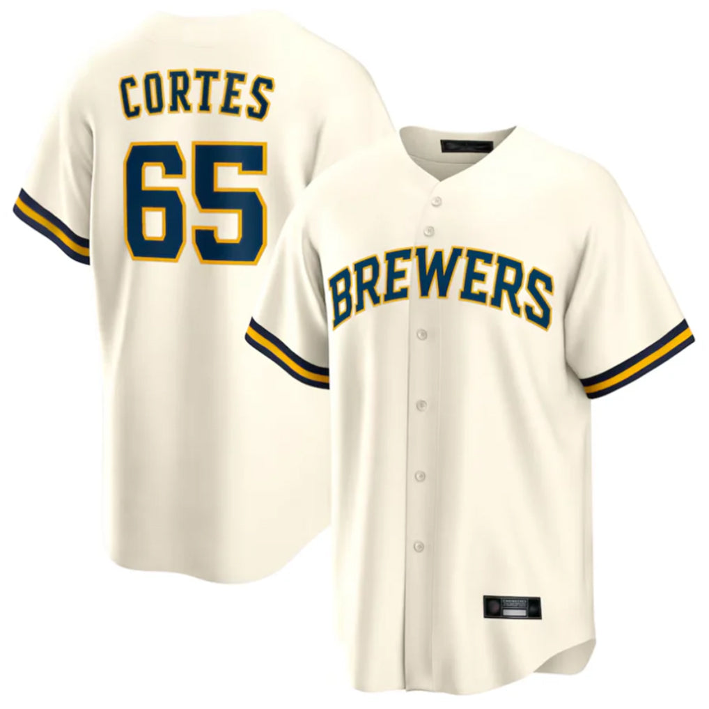Yuxns M.Brewers #65 Nestor Cortes Player Cream Home Game Stitched Jerseys