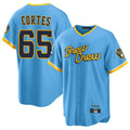 Yuxns M.Brewers #65 Nestor Cortes Player Light Blue City Connect Home Game Stitched Jerseys
