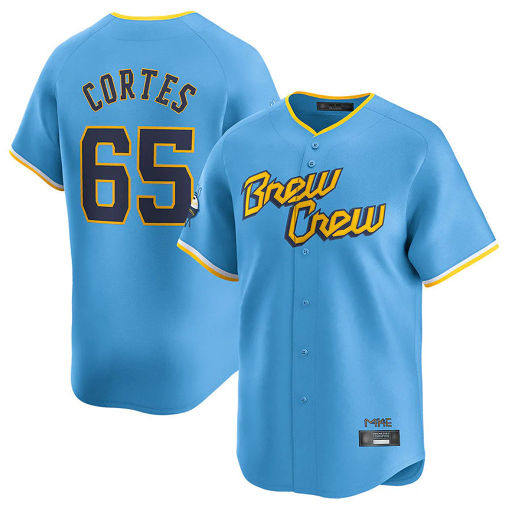 Yuxns M.Brewers #65 Nestor Cortes Player Light Blue City Connect Home Limited Stitched Jerseys