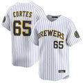 Yuxns M.Brewers #65 Nestor Cortes Player White Stripes Home Limited Game Stitched Jerseys
