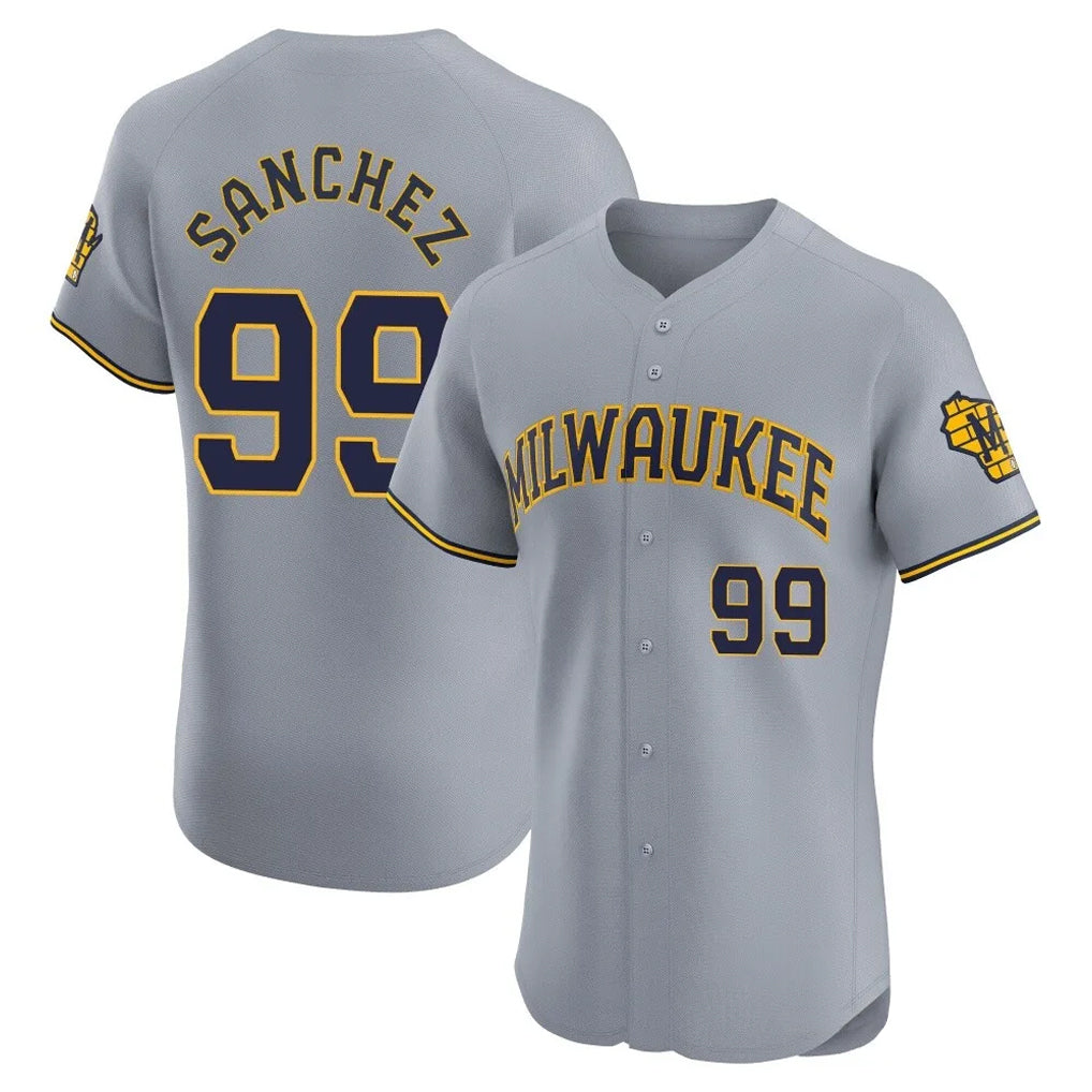 Yuxns M.Brewers #99 Gary Sanchez Player Gray Home Limited Elite Stitched Jerseys