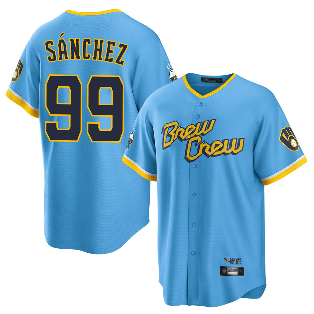 Yuxns M.Brewers #99 Gary Sanchez Player Light Blue City Connect Home Game Stitched Jerseys