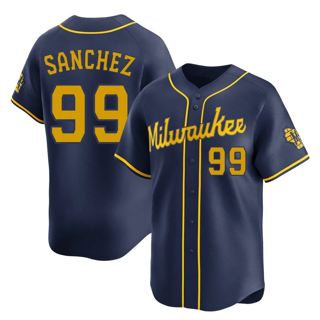 Yuxns M.Brewers #99 Gary Sanchez Player Navy Home Limited Stitched Jerseys