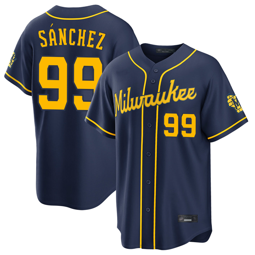 Yuxns M.Brewers #99 Gary Sanchez Player Navy Home Stadium Game Stitched Jerseys