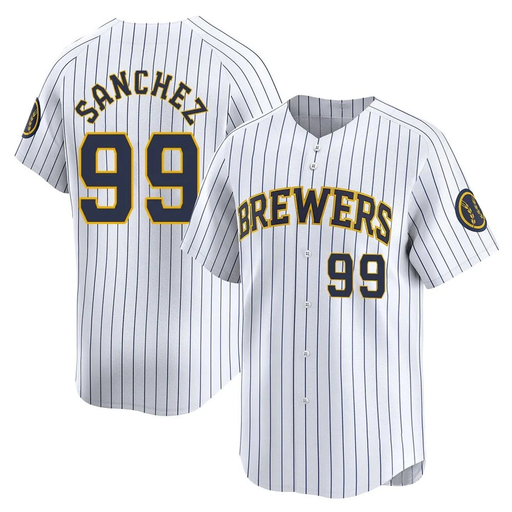 Yuxns M.Brewers #99 Gary Sanchez Player White Stripes Home Game Stitched Jerseys