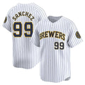 Yuxns M.Brewers #99 Gary Sanchez Player White Stripes Home Game Stitched Jerseys