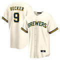 Yuxns M.Brewers #9 Bob Uecker Player Cream Home Game Stitched Jerseys