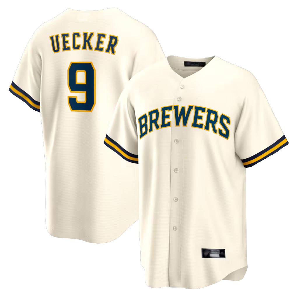 Yuxns M.Brewers #9 Bob Uecker Player Cream Home Game Stitched Jerseys