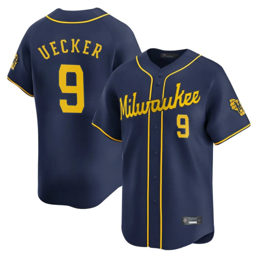 Yuxns M.Brewers #9 Bob Uecker Player Navy Home Limited Stitched Jerseys