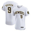 Yuxns M.Brewers #9 Bob Uecker Player White Stripes Home Limited Elite Stitched Jerseys