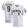 Yuxns M.Brewers #9 Bob Uecker Player White Stripes Home Limited Game Stitched Jerseys