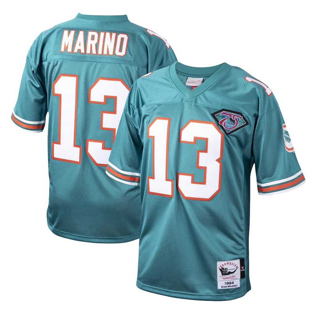 Yuxns M.Dolphins 1994 #13 Dan Marino Mitchell & Ness Aqua Authentic Throwback Retired Player Stitched Jerseys