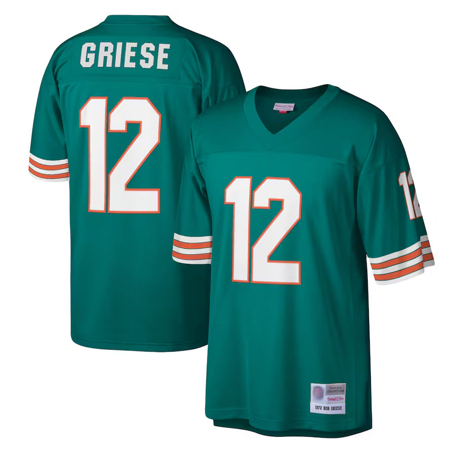 Yuxns M.Dolphins #12 Bob Griese Player Mitchell & Ness Aqua Legacy Replica Stitched Jerseys