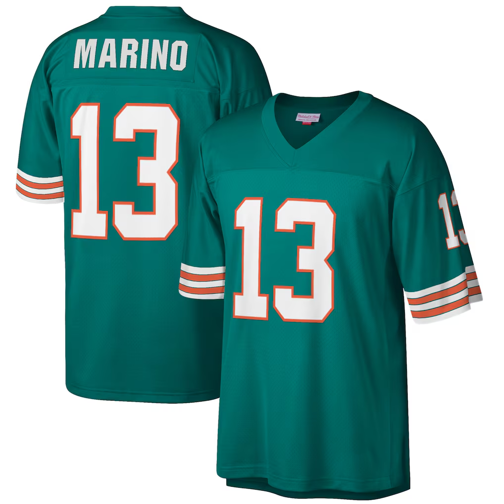 Yuxns M.Dolphins #13 Dan Marino Mitchell & Ness Aqua Big & Tall 1984 Retired Player Replica Stitched Jerseys