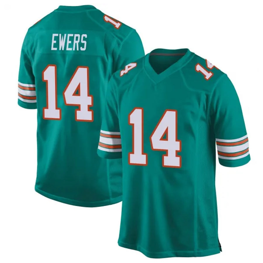 Yuxns M.Dolphins #14 Quinn Ewers Player Aqua Game Stitched Jerseys