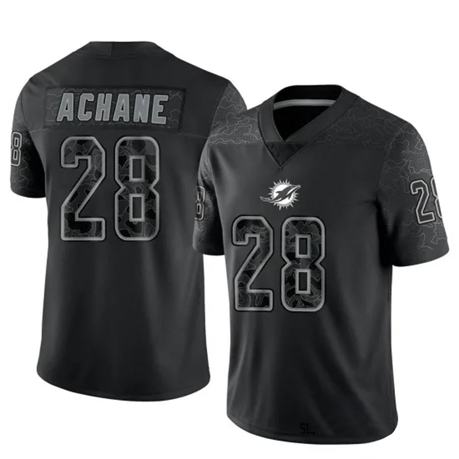 Yuxns M.Dolphins #28 De¡¯Von Achane Player Black RFLCTV Limited Stitched Jerseys