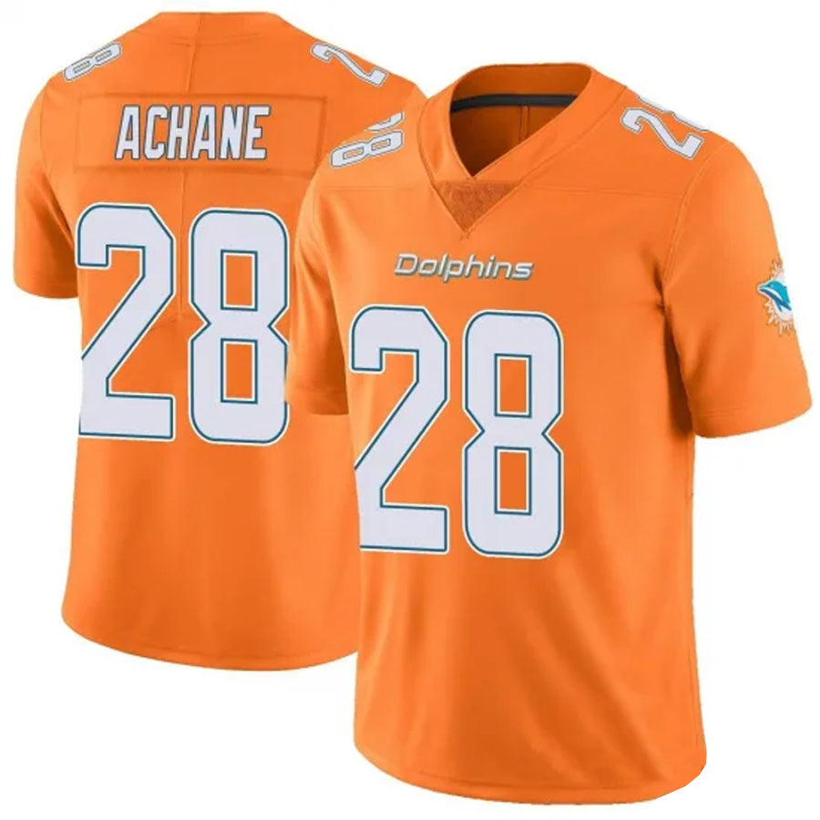 Yuxns M.Dolphins #28 De¡¯Von Achane Player Orange Vapor Limited Stitched Jerseys
