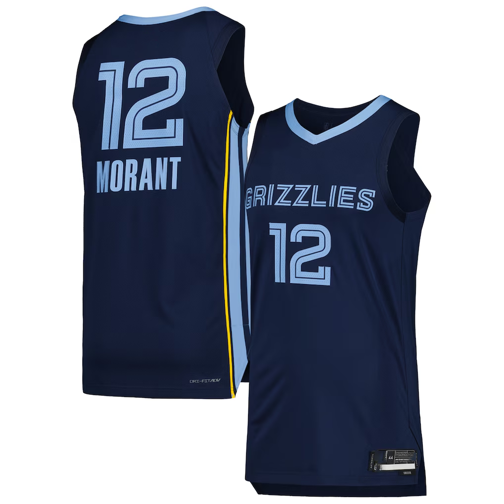 Yuxns M.Grizzlies #12 Ja Morant Navy Authentic Stitched Jerseys- Icon Edition