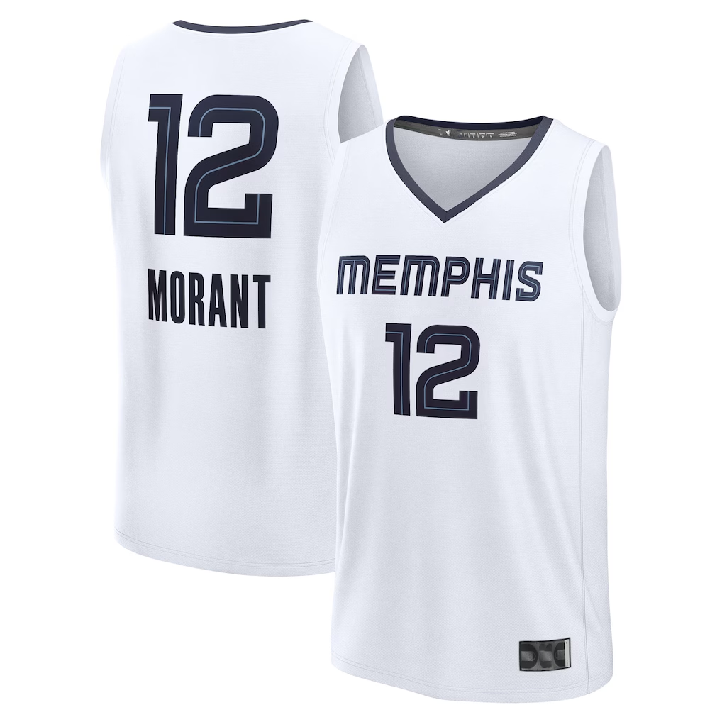 Yuxns M.Grizzlies #12 Ja Morant White Fast Break Replica Player Stitched Jerseys- Association Edition