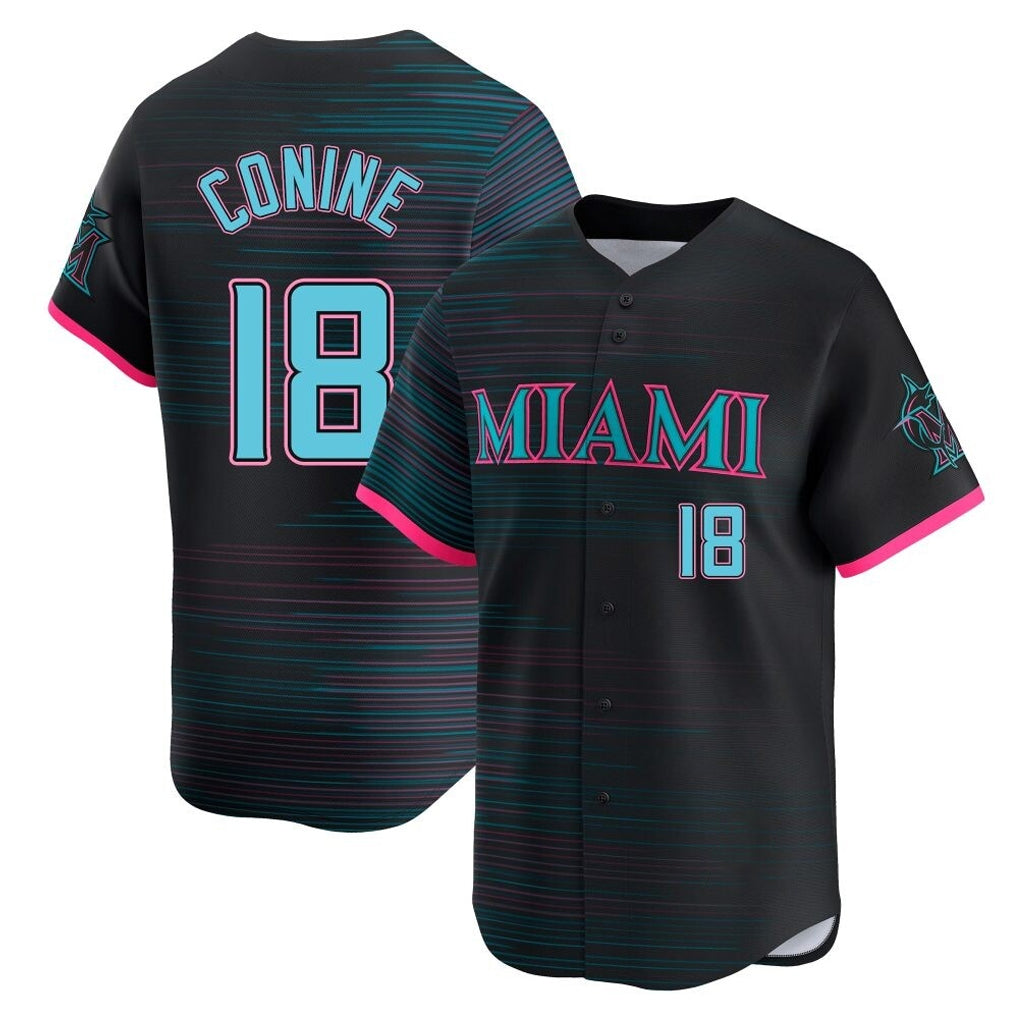 Yuxns M.Marlins #18 Griffin Conine Player Black City Connect Home Limited Stitched Jerseys