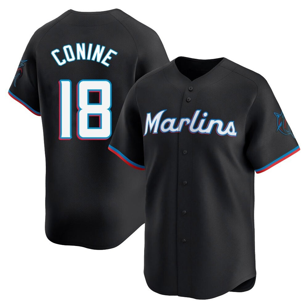 Yuxns M.Marlins #18 Griffin Conine Player Black  Home Limited Stitched Jerseys