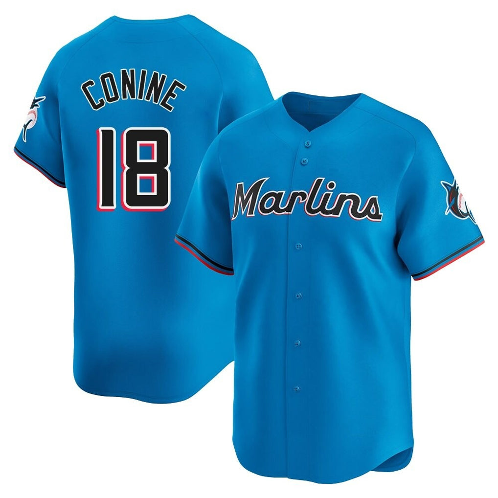 Yuxns M.Marlins #18 Griffin Conine Player Blue Home Limited Stitched Jerseys