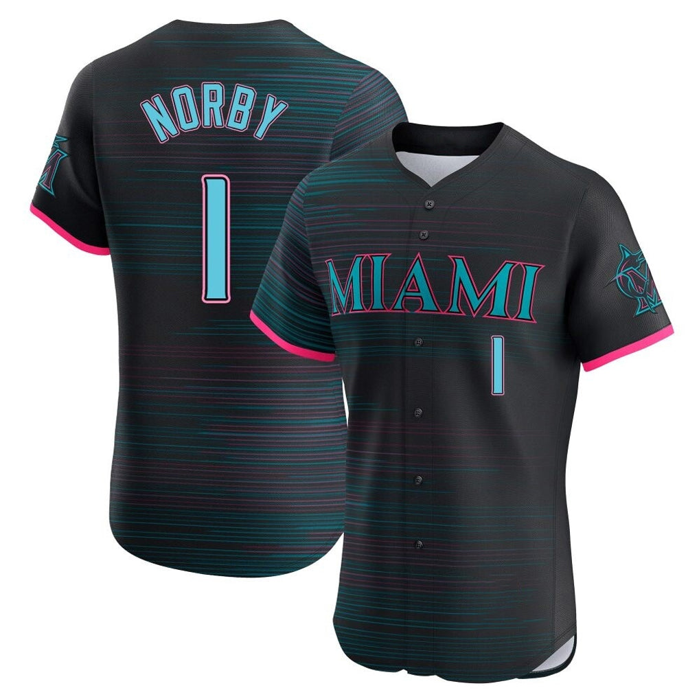 Yuxns M.Marlins #1 Connor Norby Player Black City Connect Home Limited Elite Stitched Jerseys