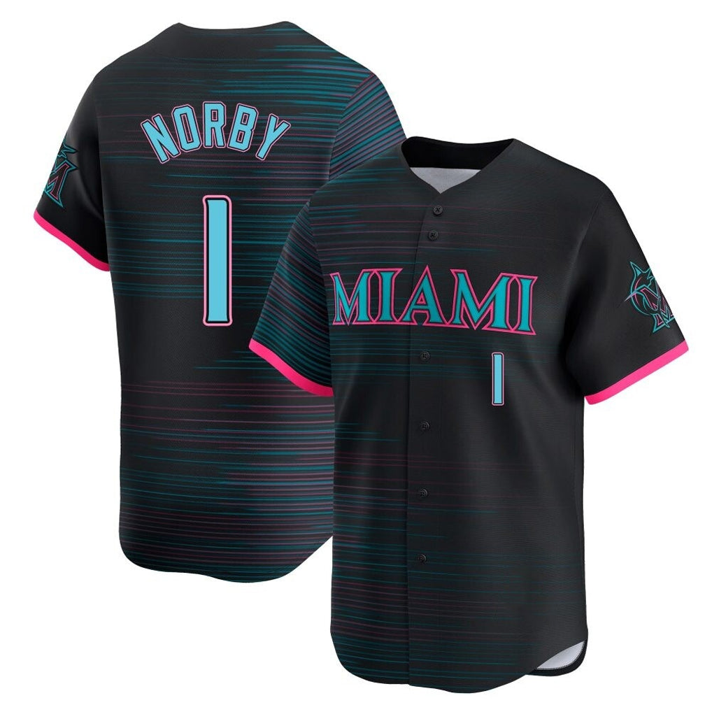 Yuxns M.Marlins #1 Connor Norby Player Black City Connect Home Limited Stitched Jerseys