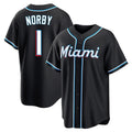 Yuxns M.Marlins #1 Connor Norby Player Black Fashion Out Home Game Stitched Jerseys