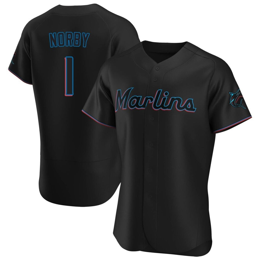 Yuxns M.Marlins #1 Connor Norby Player Black Home Limited Elite Stitched Jerseys