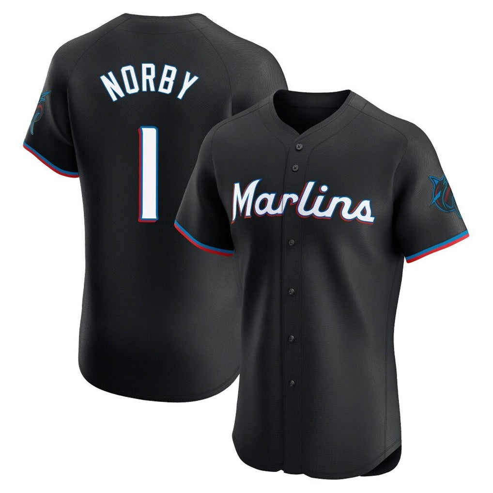 Yuxns M.Marlins #1 Connor Norby Player Black Vapor Home Limited Elite Stitched Jerseys