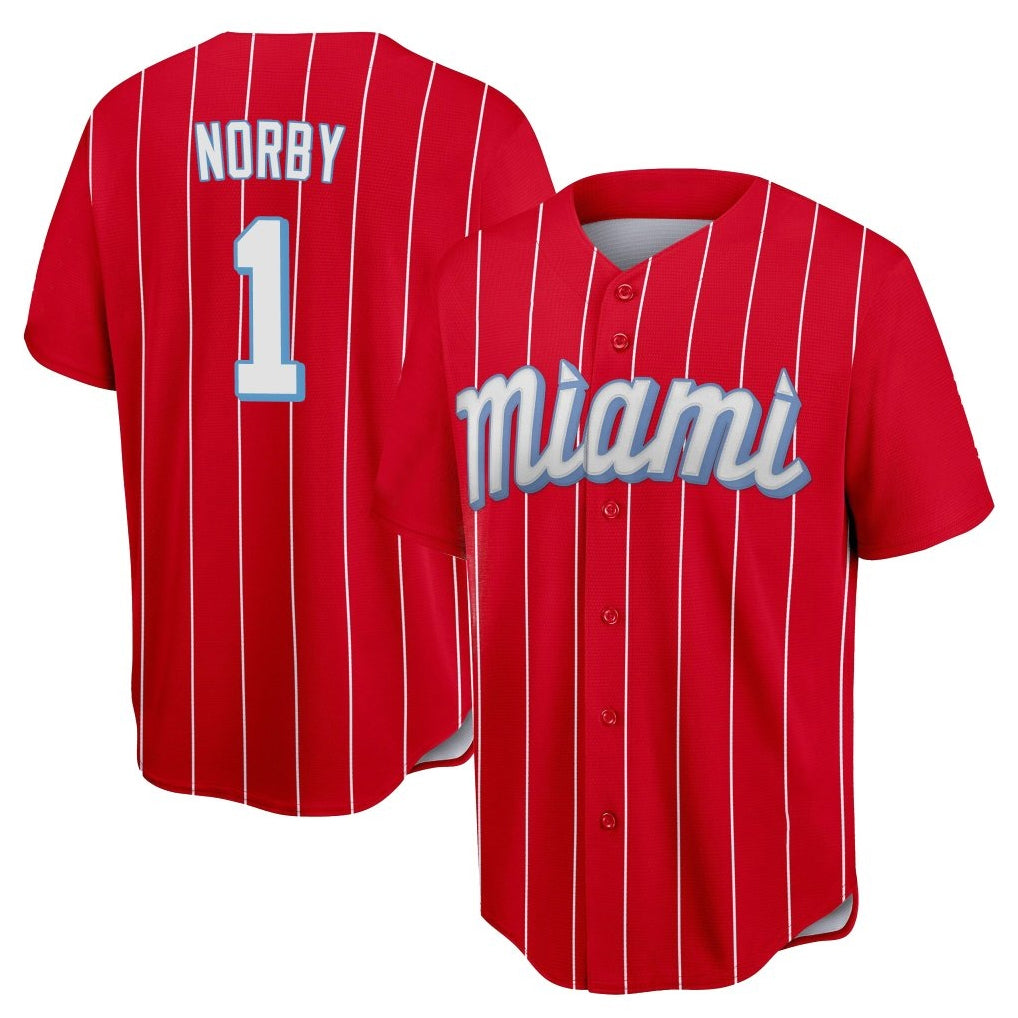Yuxns M.Marlins #1 Connor Norby Player Red City Connect Home Game Stitched Jerseys