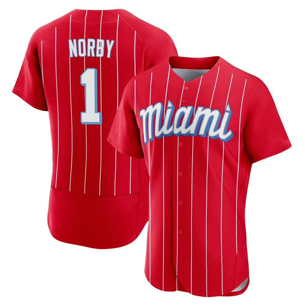 Yuxns M.Marlins #1 Connor Norby Player Red City Connect Home Limited Elite Stitched Jerseys