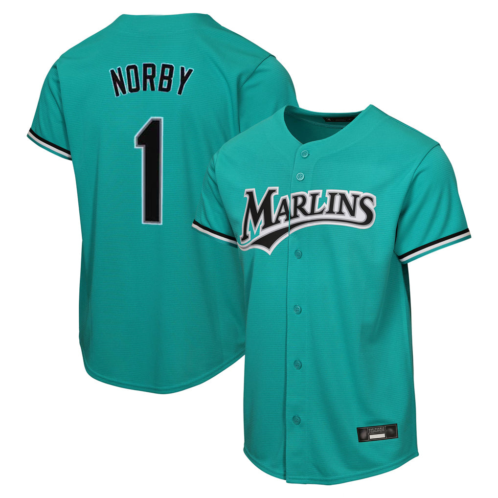 Yuxns M.Marlins #1 Connor Norby Player Teal  Home Game Stitched Jerseys