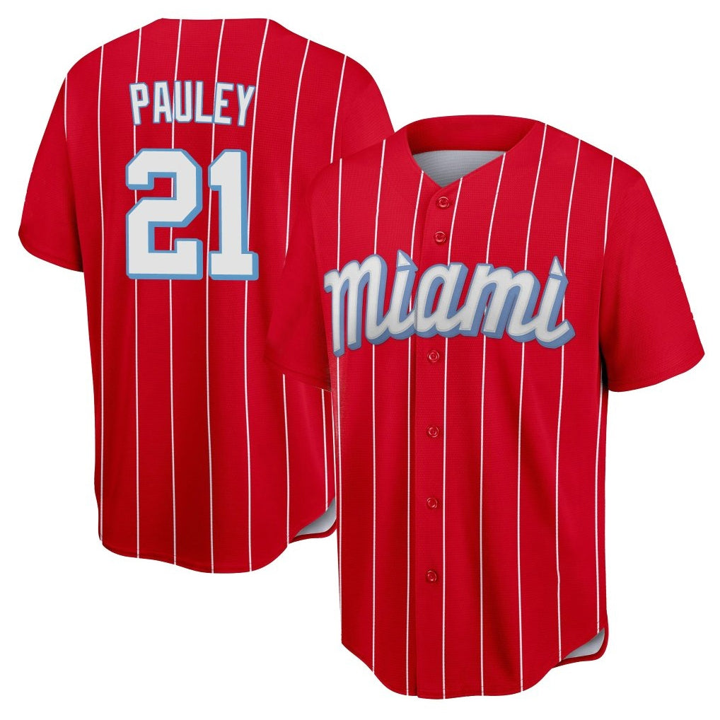 Yuxns M.Marlins #21 Graham Pauley Player Red City Connect Home Game Stitched Jerseys