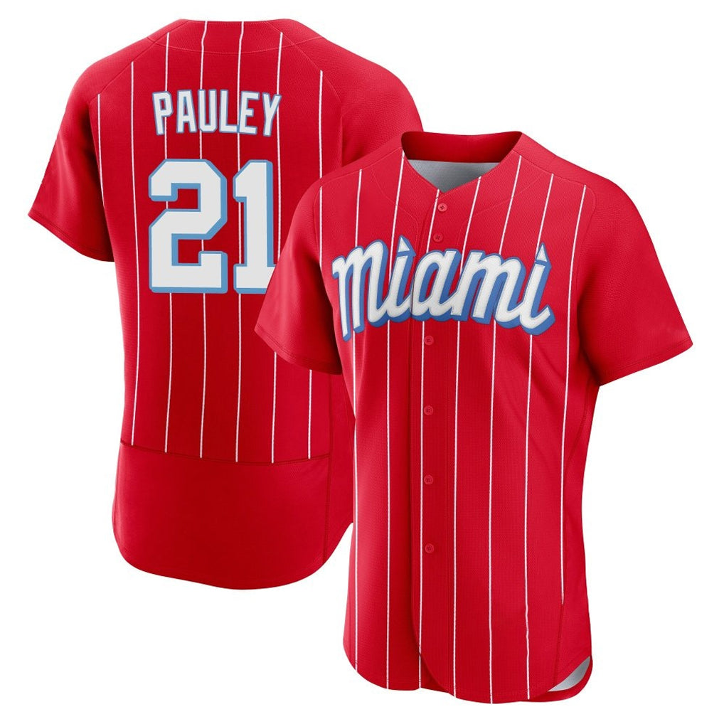 Yuxns M.Marlins #21 Graham Pauley Player Red City Connect Home Limited Elite Stitched Jerseys