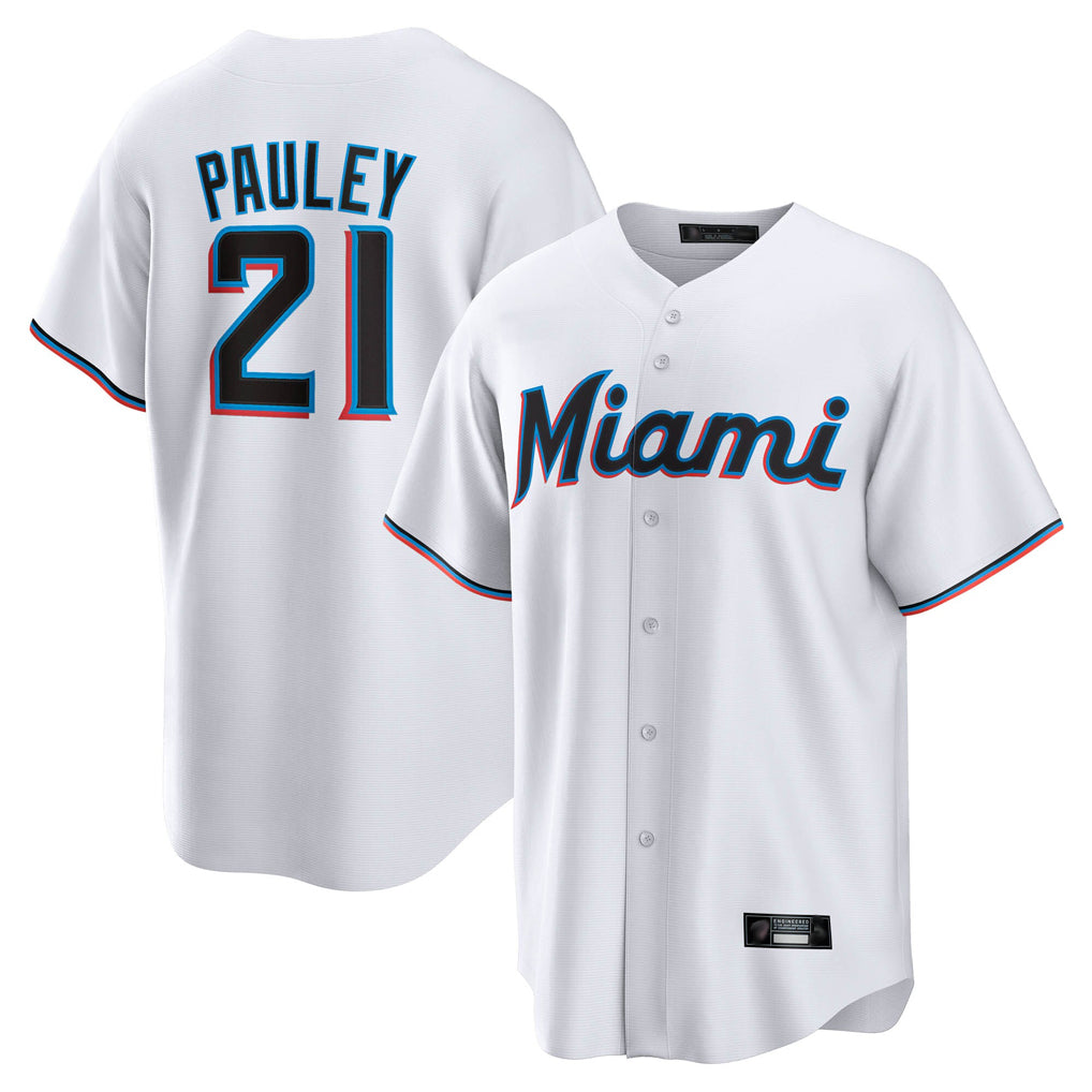 Yuxns M.Marlins #21 Graham Pauley Player White  Home Game Stitched Jerseys